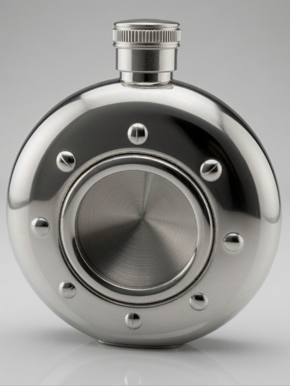 Polished Silver Round Flask with Viewing Window. 5 Oz